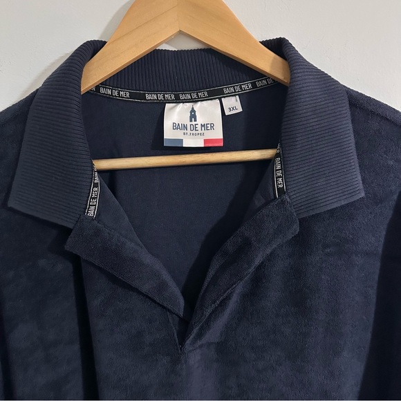 Bain De Mer Navy Blue Towelling Terry Polo Shirt SZ 3XL Resort Wear Luxury NWT - Picture 3 of 8